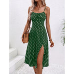 New Polka Dot Print Suspender Dress Summer Sexy Split Long Dresses For Womens Clothing