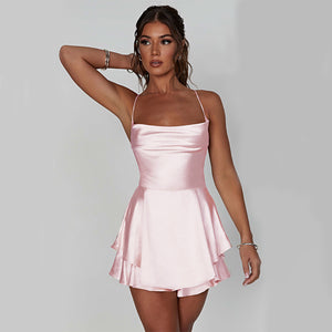 Midnight Satin Mini Dress – A-Line Fit