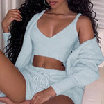 Long Sleeve Crop Top And Drawstring Shorts Pajama Set