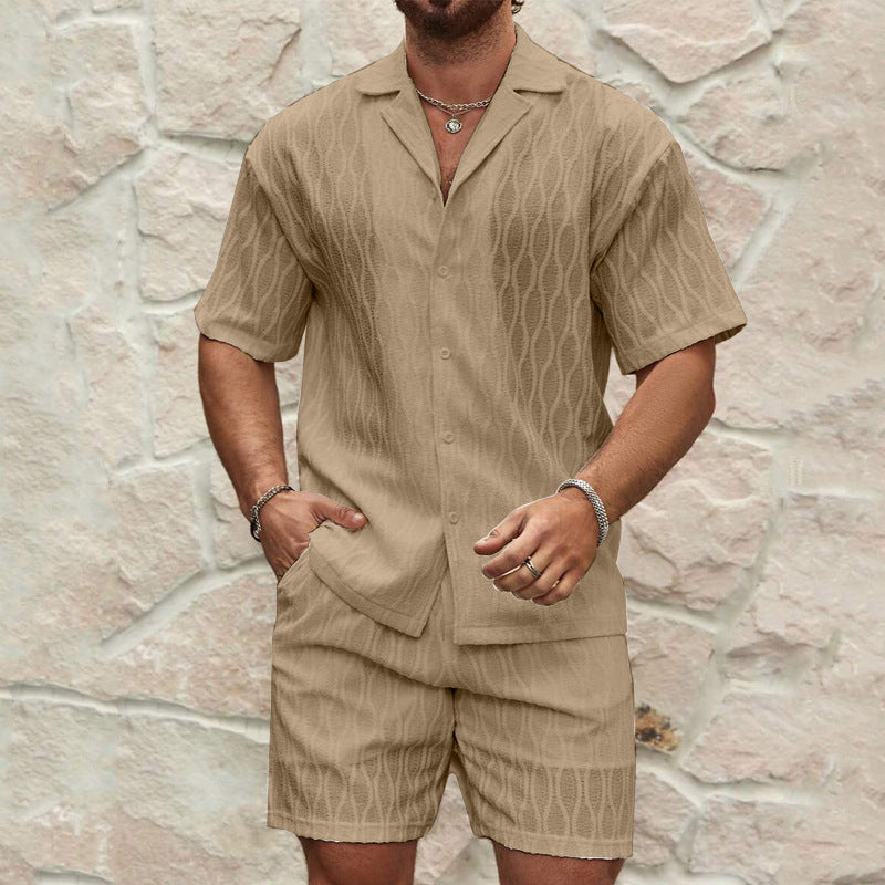 Men Summer Fashion Solid & Loose Casual Two Piece Lapel