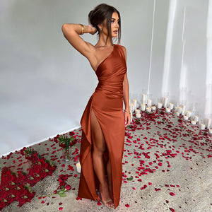 Silhouette One-Shoulder Dress – Satin Backless