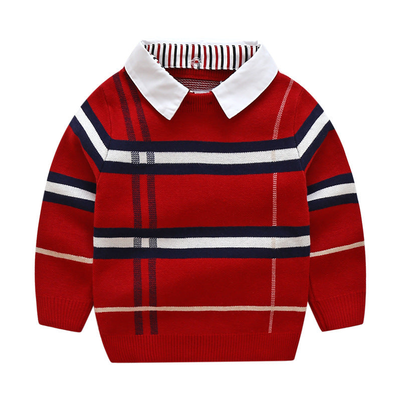PlaidKnit Pullover – Boys Plaid Jacquard Sweater