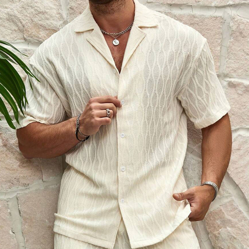 Men Summer Fashion Solid & Loose Casual Two Piece Lapel