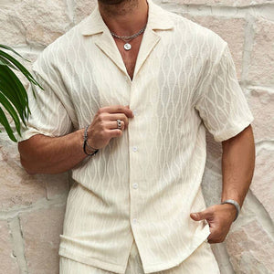 Men Summer Fashion Solid & Loose Casual Two Piece Lapel