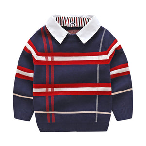 PlaidKnit Pullover – Boys Plaid Jacquard Sweater