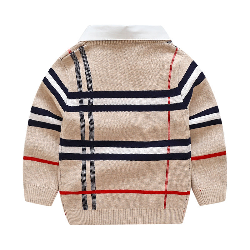 PlaidKnit Pullover – Boys Plaid Jacquard Sweater