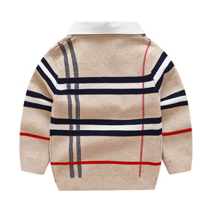 PlaidKnit Pullover – Boys Plaid Jacquard Sweater