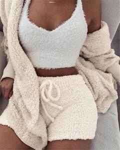 Long Sleeve Crop Top And Drawstring Shorts Pajama Set