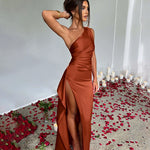 Silhouette One-Shoulder Dress – Satin Backless