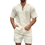 Men Summer Fashion Solid & Loose Casual Two Piece Lapel