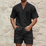 Men Summer Fashion Solid & Loose Casual Two Piece Lapel