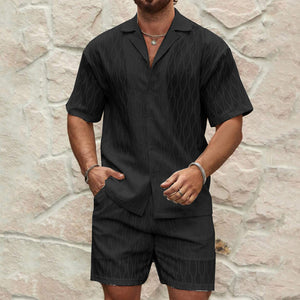 Men Summer Fashion Solid & Loose Casual Two Piece Lapel