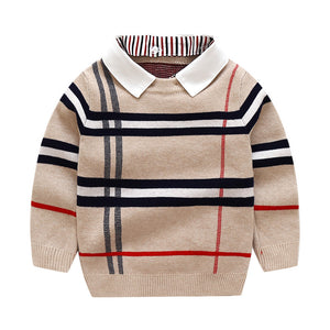 PlaidKnit Pullover – Boys Plaid Jacquard Sweater