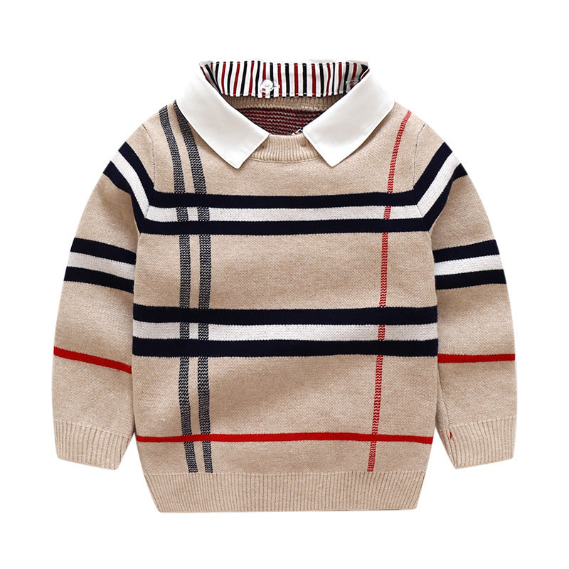 PlaidKnit Pullover – Boys Plaid Jacquard Sweater