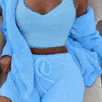 Long Sleeve Crop Top And Drawstring Shorts Pajama Set