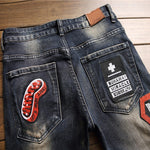 PatchEdge Distressed Jeans – Ripped Badge Patch Denim