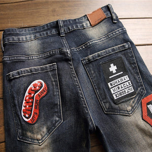 PatchEdge Distressed Jeans – Ripped Badge Patch Denim