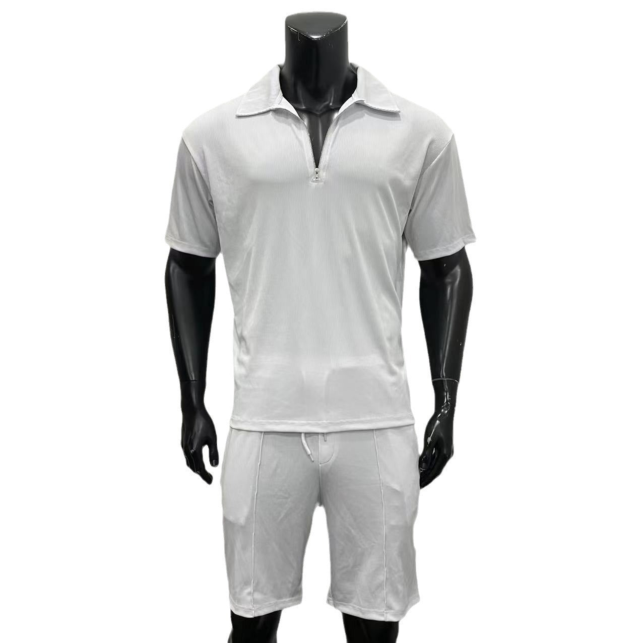 Summer Fashion Men's Short Sleeve Quarter Zip & Casual Shorts Set