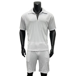 Summer Fashion Men's Short Sleeve Quarter Zip & Casual Shorts Set