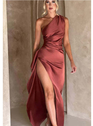Silhouette One-Shoulder Dress – Satin Backless