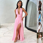 Sunset Halter Maxi – Halterneck Backless Slit Summer Dress