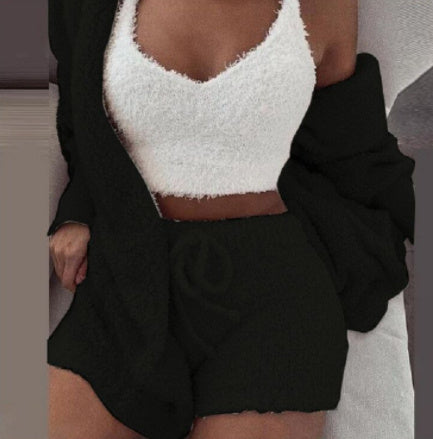 Long Sleeve Crop Top And Drawstring Shorts Pajama Set