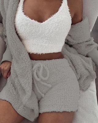Long Sleeve Crop Top And Drawstring Shorts Pajama Set