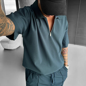 Summer Fashion Men's Short Sleeve Quarter Zip & Casual Shorts Set
