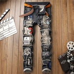 PatchEdge Distressed Jeans – Ripped Badge Patch Denim