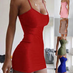 Minimal Muse Halter Dress – Solid Color Slim Fit Party Dress