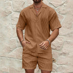 Men Summer Fashion Solid & Loose Casual Two Piece Lapel