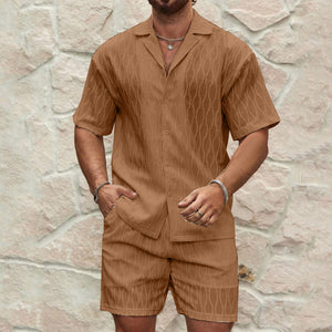 Men Summer Fashion Solid & Loose Casual Two Piece Lapel