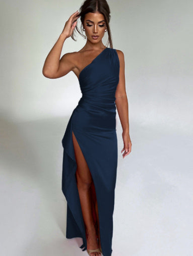 Silhouette One-Shoulder Dress – Satin Backless