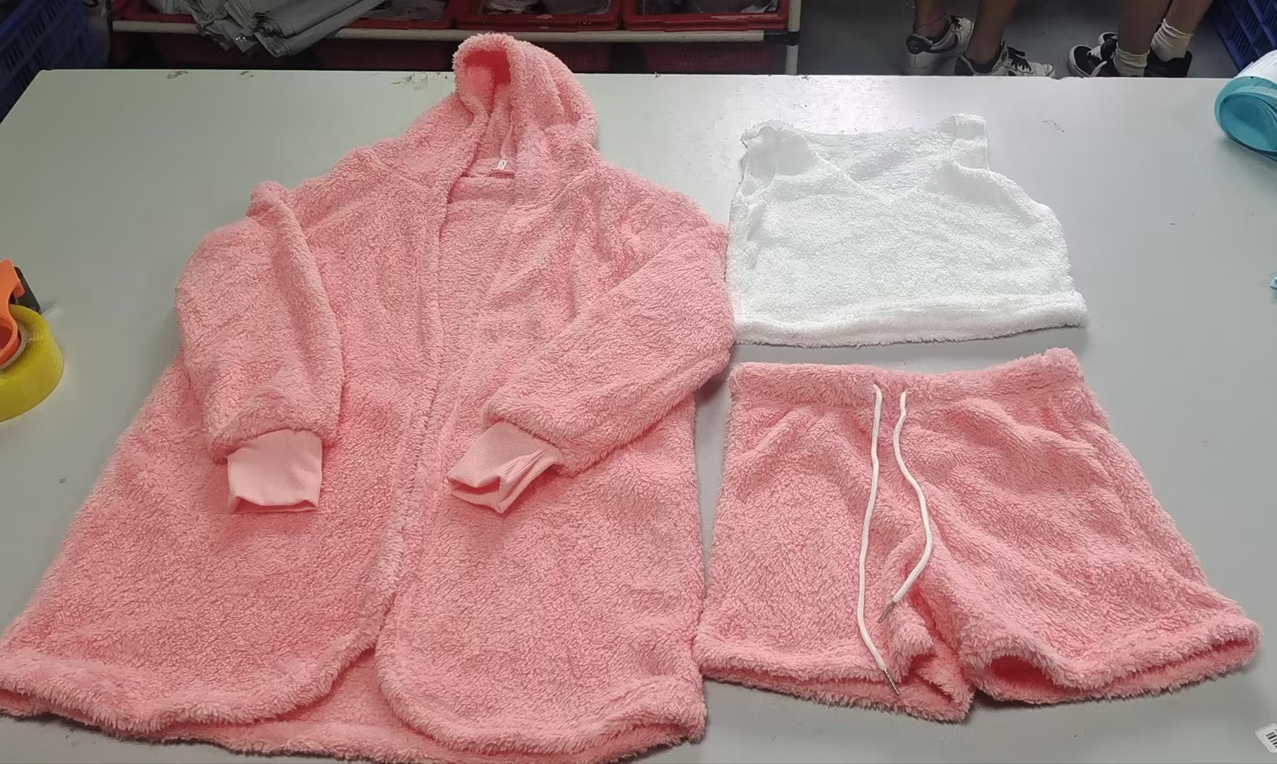 Long Sleeve Crop Top And Drawstring Shorts Pajama Set