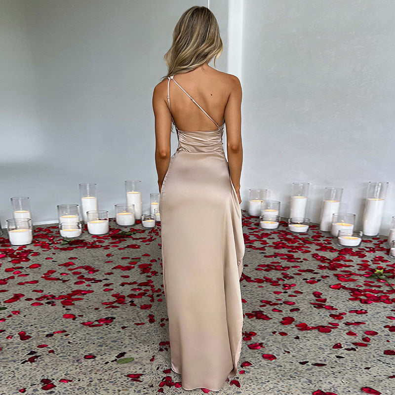 Silhouette One-Shoulder Dress – Satin Backless