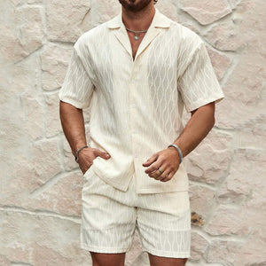 Men Summer Fashion Solid & Loose Casual Two Piece Lapel