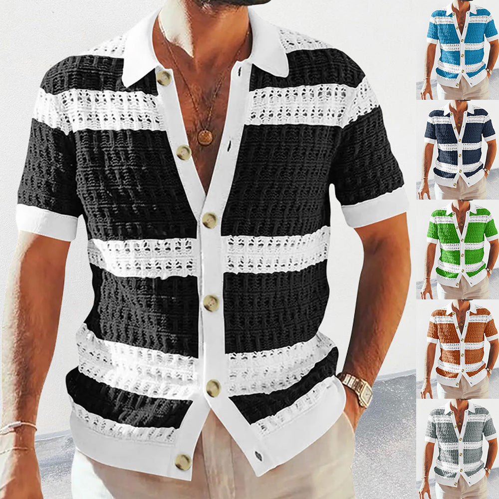 EliteKnit Polo Cardigan – Luxury Men’s Short Sleeve Knitted Top