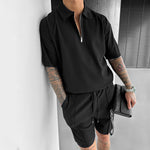 Summer Fashion Men's Short Sleeve Quarter Zip & Casual Shorts Set