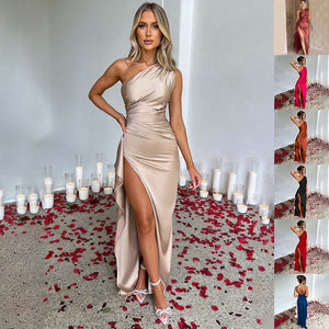 Silhouette One-Shoulder Dress – Satin Backless
