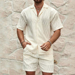 Men Summer Fashion Solid & Loose Casual Two Piece Lapel