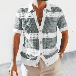 EliteKnit Polo Cardigan – Luxury Men’s Short Sleeve Knitted Top
