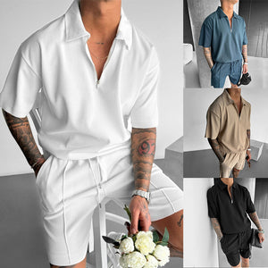 Summer Fashion Men's Short Sleeve Quarter Zip & Casual Shorts Set