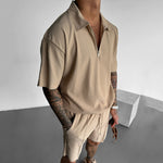 Summer Fashion Men's Short Sleeve Quarter Zip & Casual Shorts Set