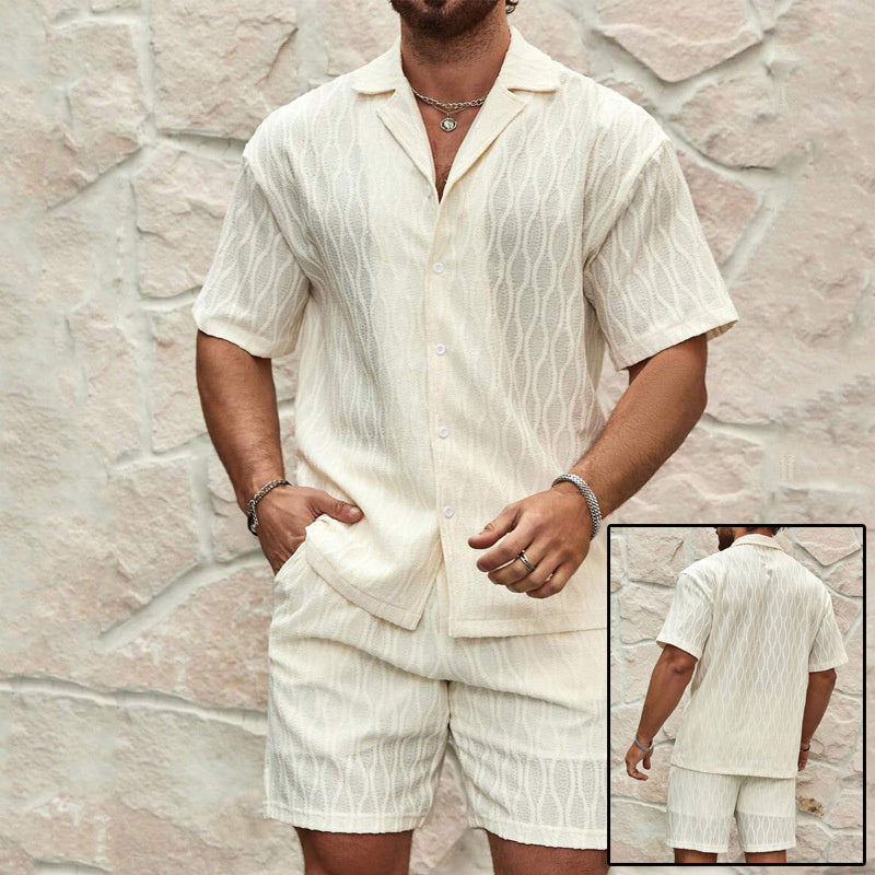 Men Summer Fashion Solid & Loose Casual Two Piece Lapel
