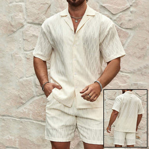 Men Summer Fashion Solid & Loose Casual Two Piece Lapel