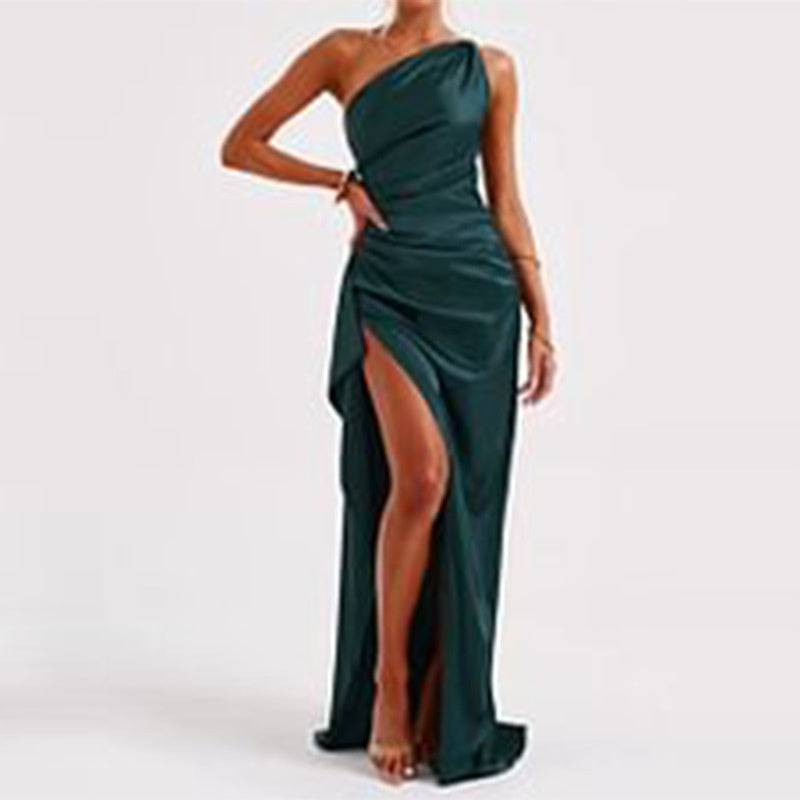 Silhouette One-Shoulder Dress – Satin Backless
