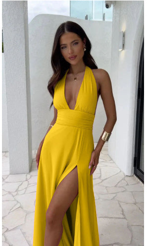 Sunset Halter Maxi – Halterneck Backless Slit Summer Dress