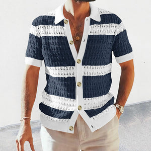 EliteKnit Polo Cardigan – Luxury Men’s Short Sleeve Knitted Top