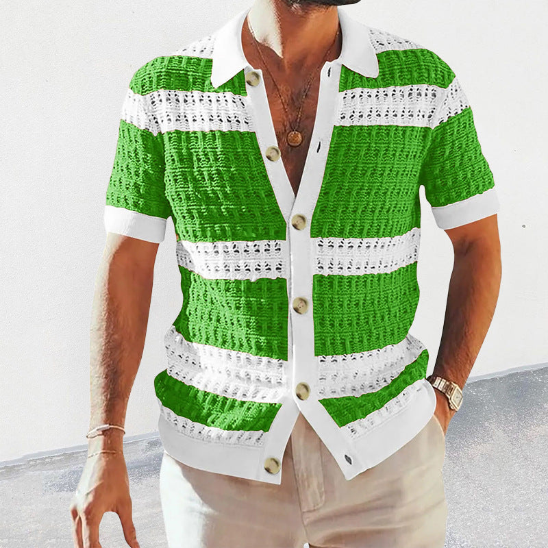 EliteKnit Polo Cardigan – Luxury Men’s Short Sleeve Knitted Top